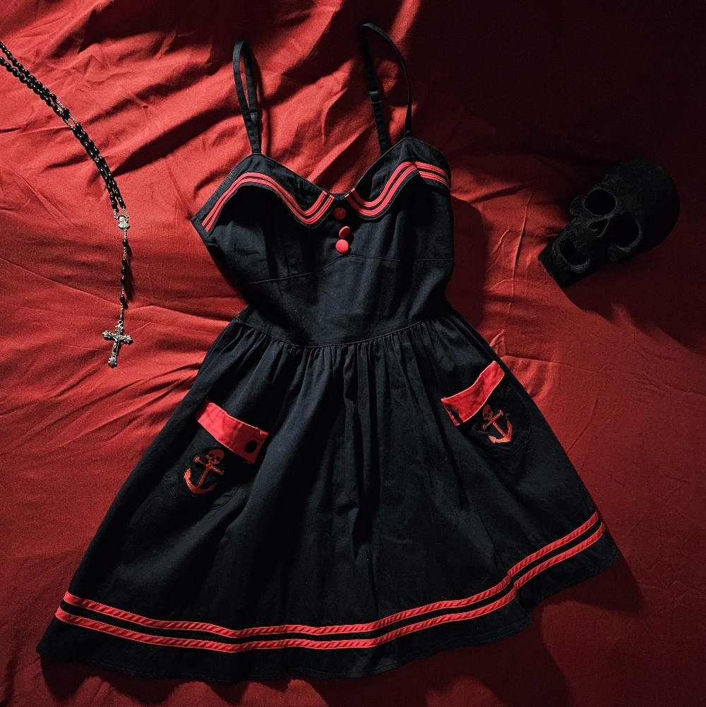 Hell Bunny Black and Red Dress with Nautical Accents